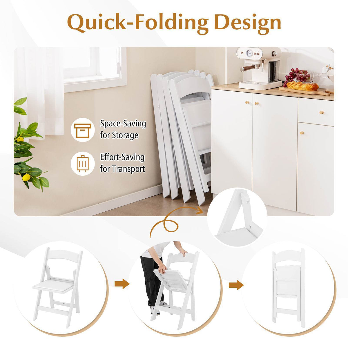 4 Pack Resin Folding Chairs w/ 550KG Static Load and Outside Chairs for Home