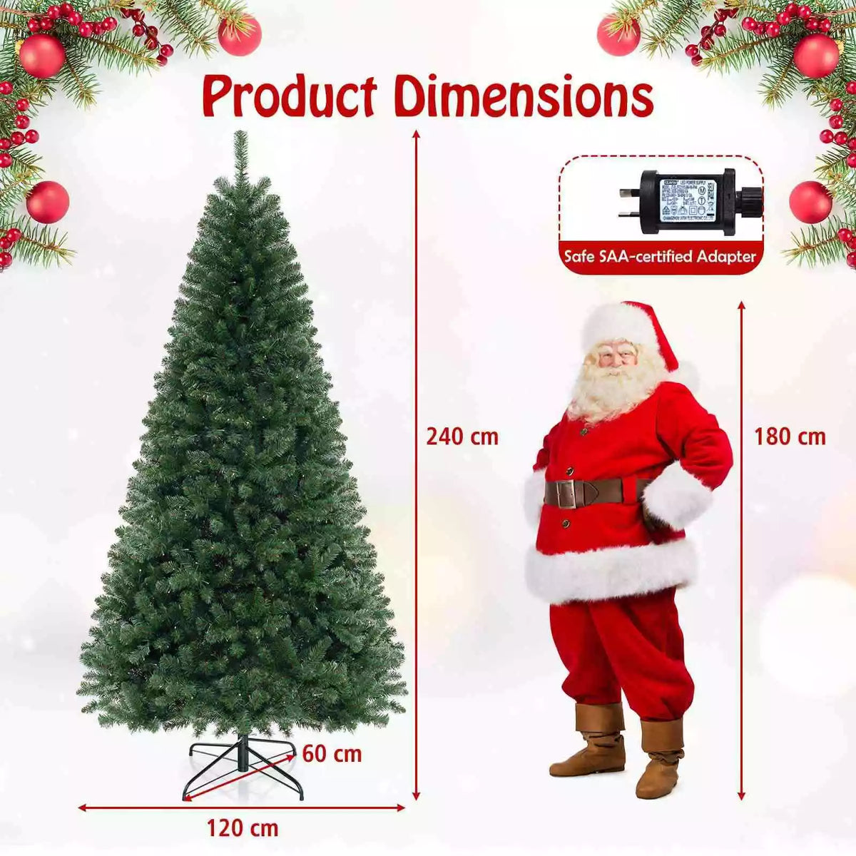 1.8/2.1/2.4M Pre-Lit Christmas Tree Artificial Xmas Decor w/8 Lighting Modes