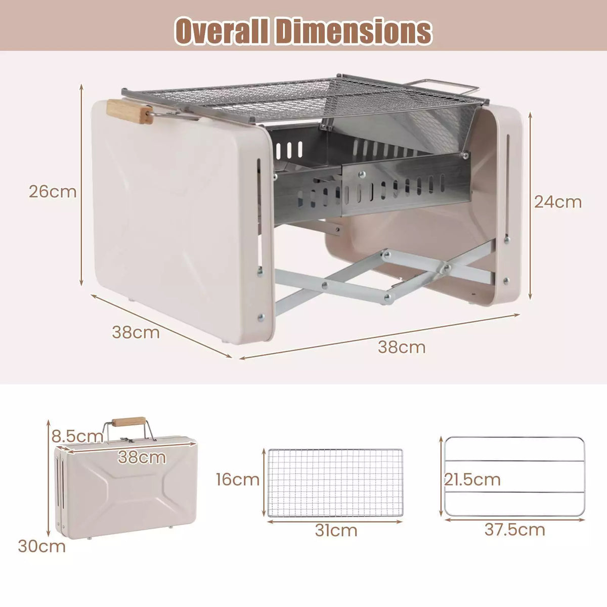 Portable Charcoal Grill with Foldable Body & Charcoal Box for Outdoor Cooking