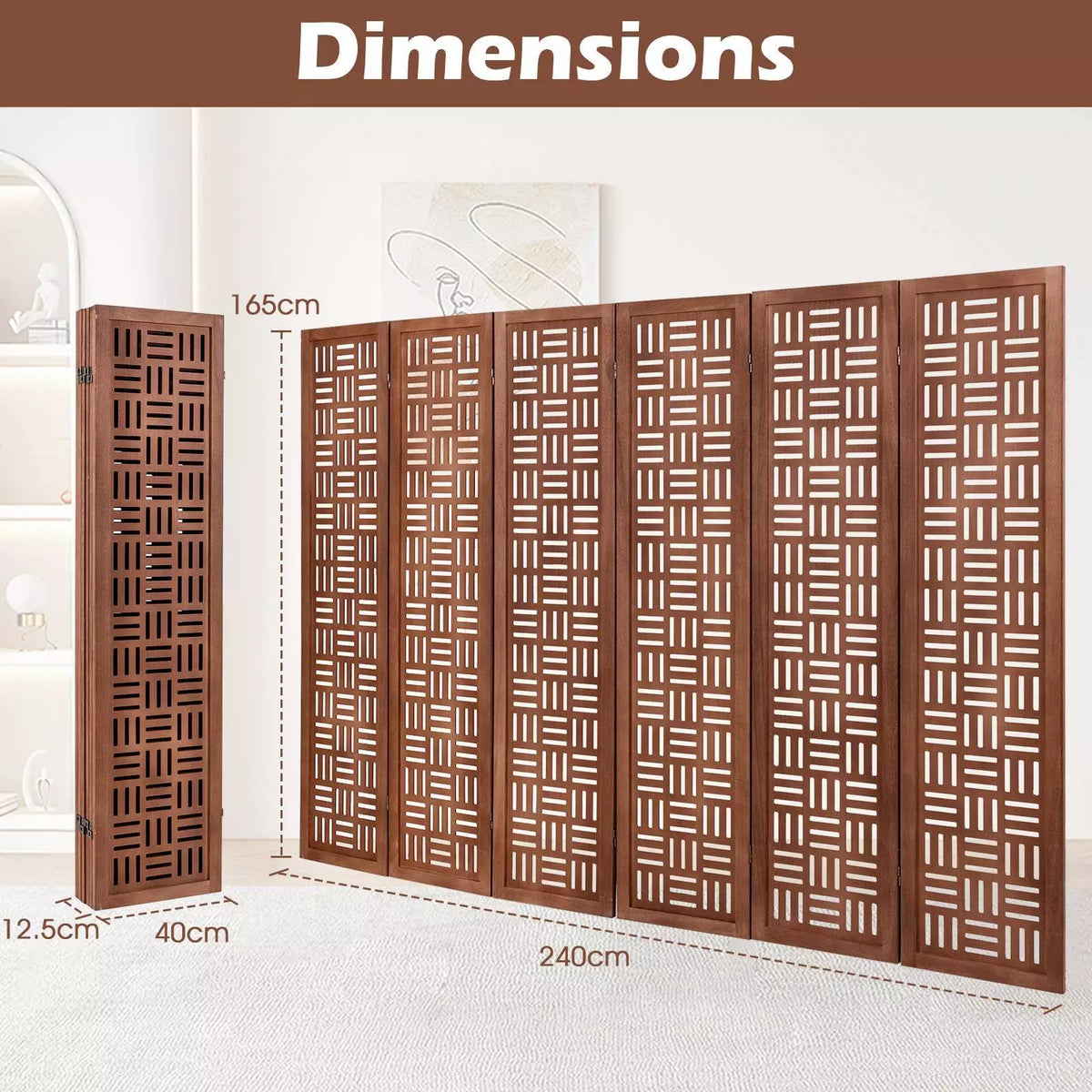 4/6-Panel Room Divider 165cm Folding Partition Stand Privacy Screen Walnut