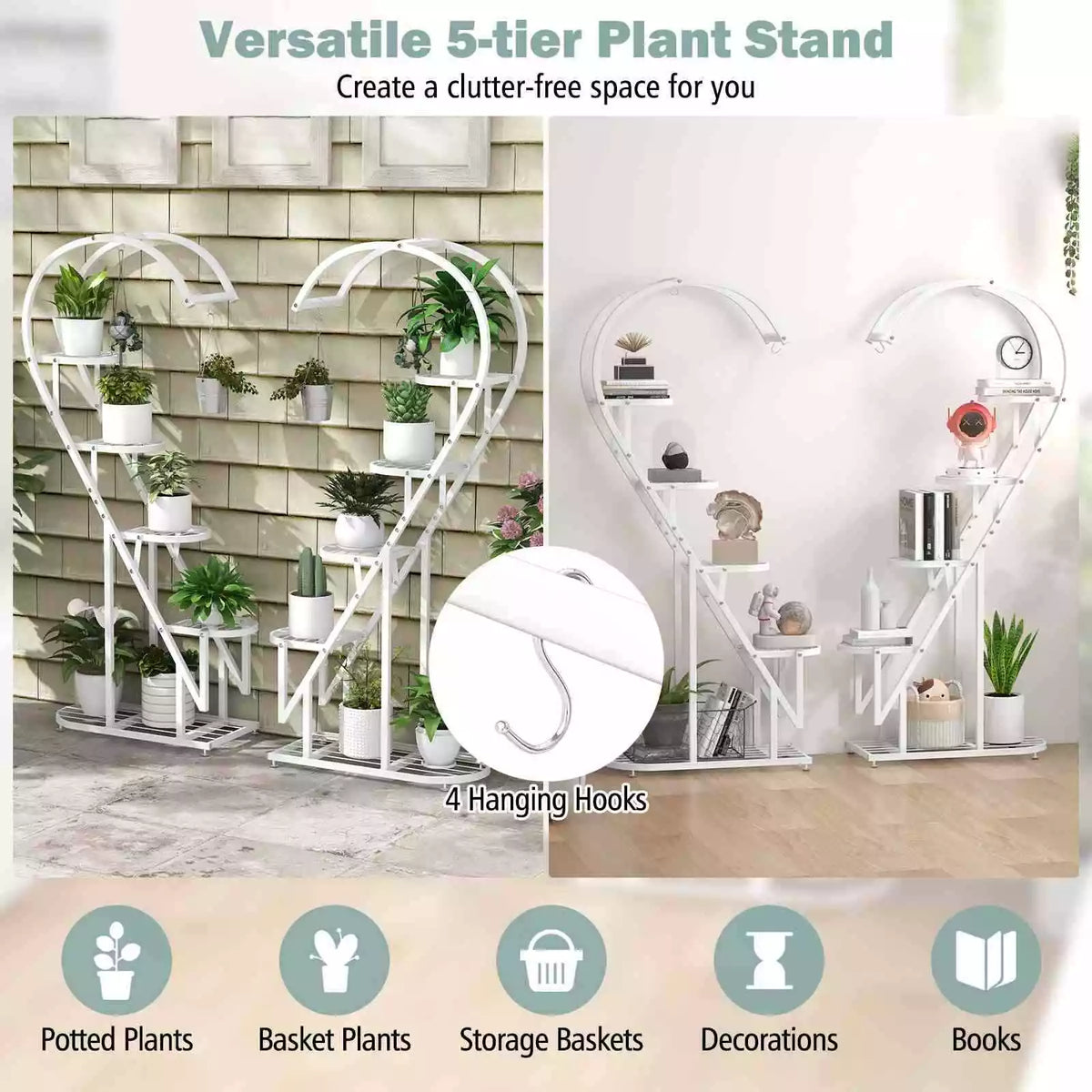 5 Tier Metal Plant Stand Heart-shaped Ladder Plant Shelf for Living Room(2 Pack)