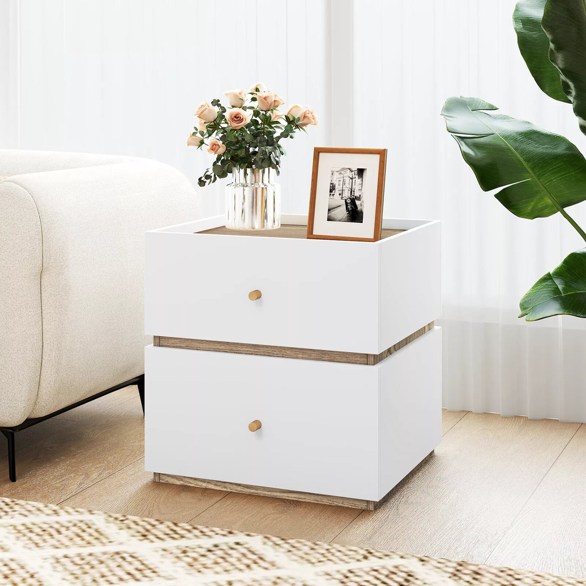 2-Drawer Nightstand Bedside Table Modern End Table Side Table Bedroom White