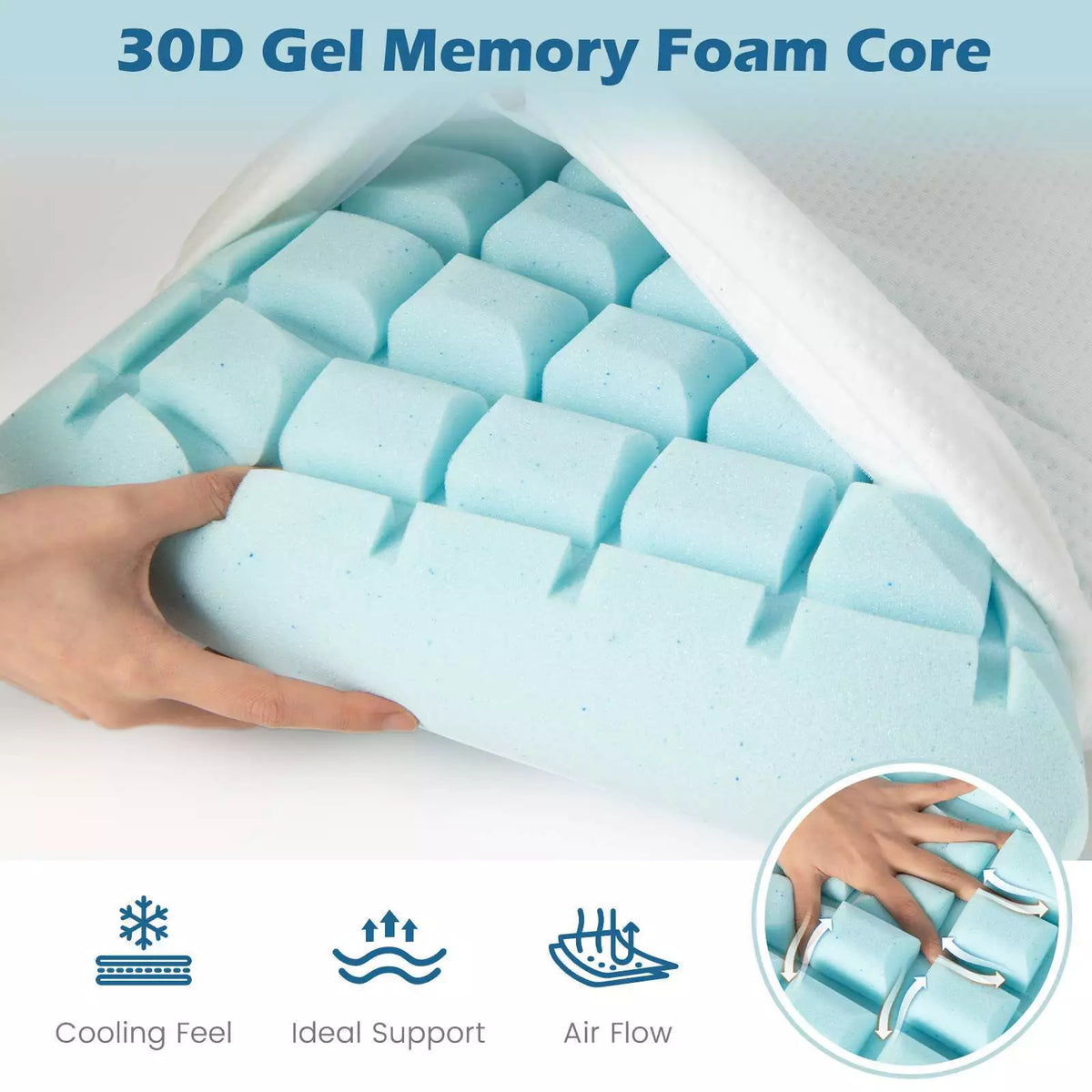 Gel Memory Foam Pillow 3D Cutting Air Flow Cooling Pillows Bed Pillows Set of 2