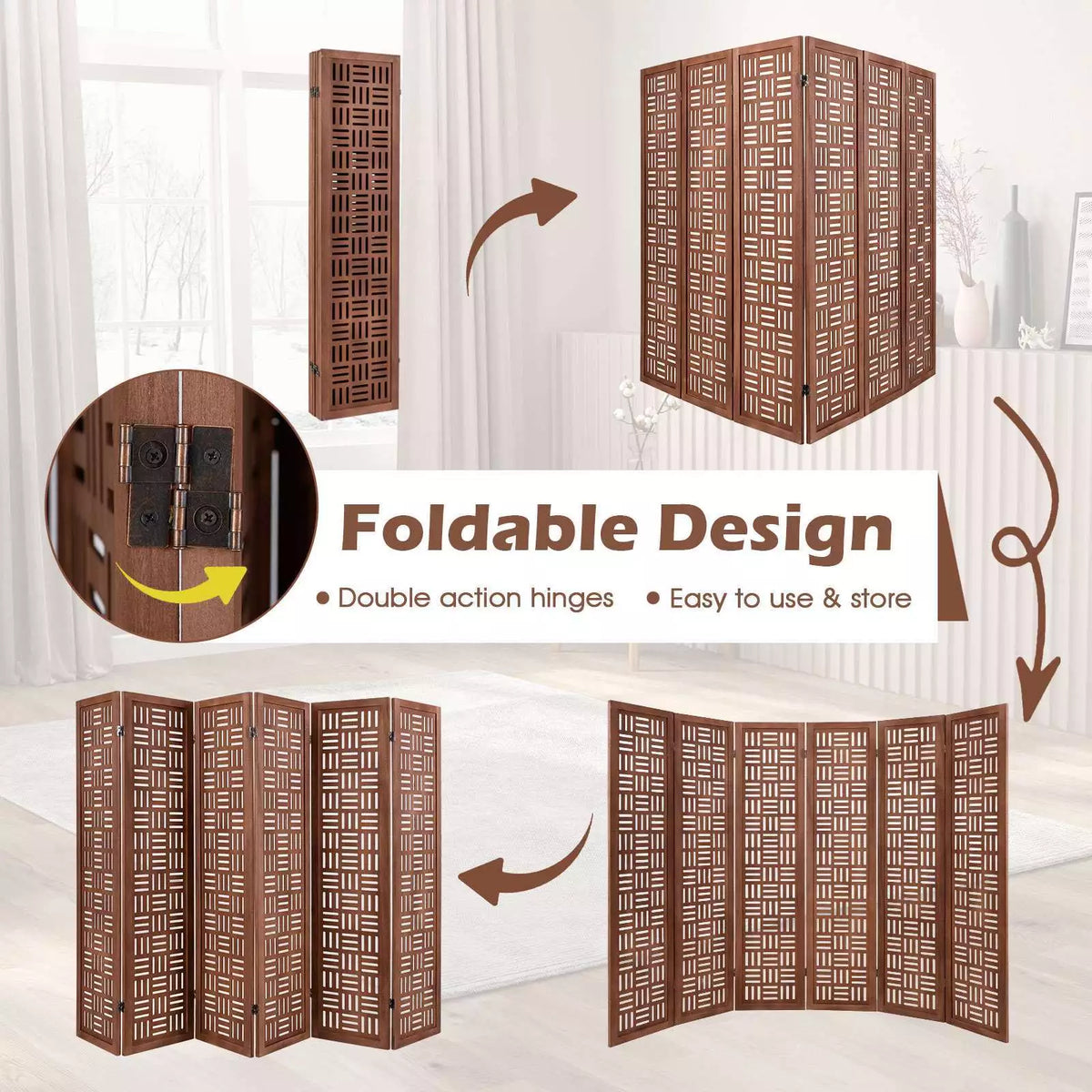 4/6-Panel Room Divider 165cm Folding Partition Stand Privacy Screen Walnut