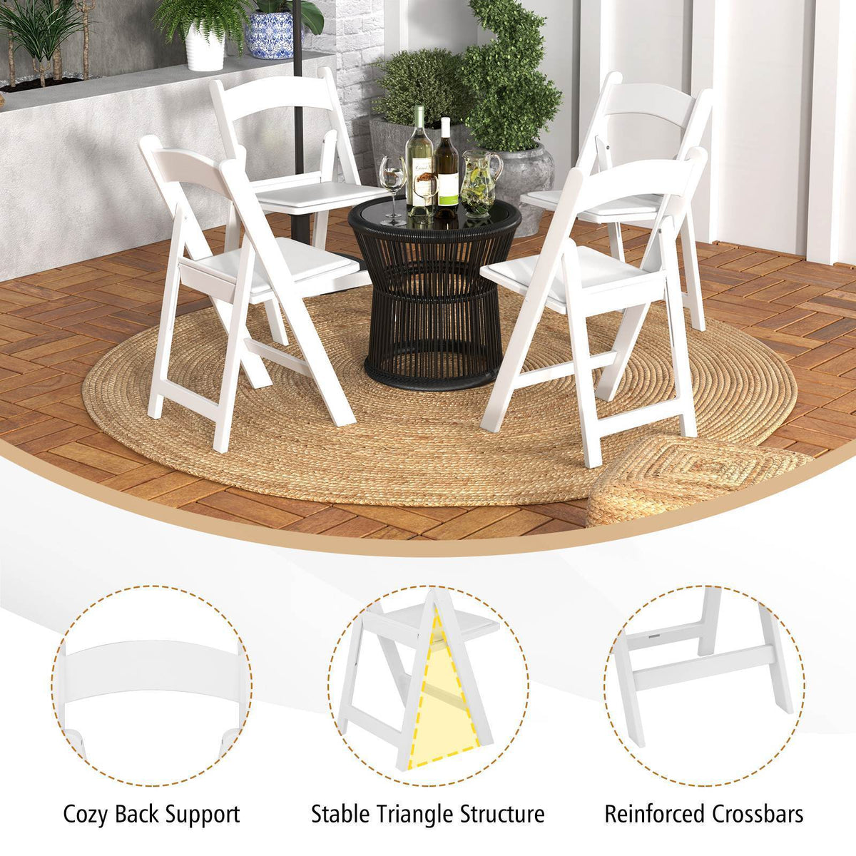 4 Pack Resin Folding Chairs w/ 550KG Static Load and Outside Chairs for Home