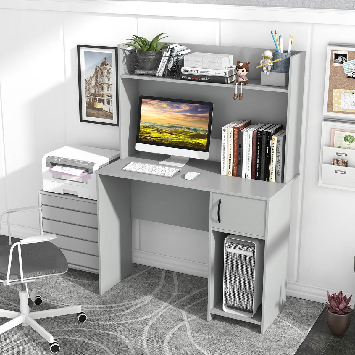 Giantex Computer Table Giantex Computer Desk with Hutch, Home Office Desk w/Raised Display Sh ...