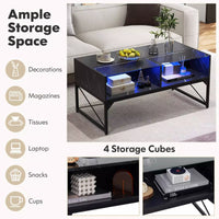 High-gloss LED Coffee Table Center Table w/ Faux Marble & Tempered Glass Top