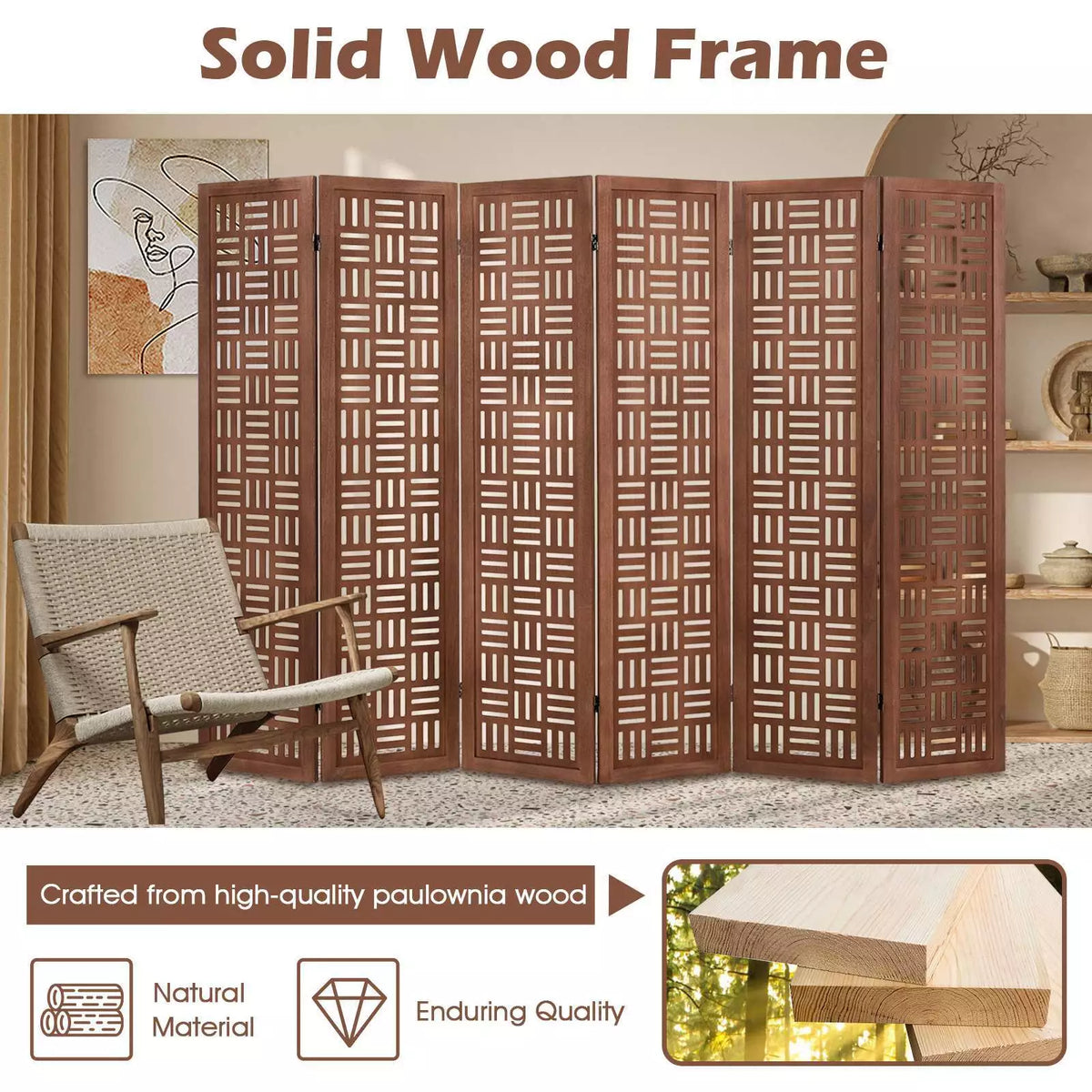 4/6-Panel Room Divider 165cm Folding Partition Stand Privacy Screen Walnut