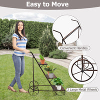 3-Tier Metal Plant Stand Ladder Shaped Flower Pot Holder Storage Rack w/Wheels