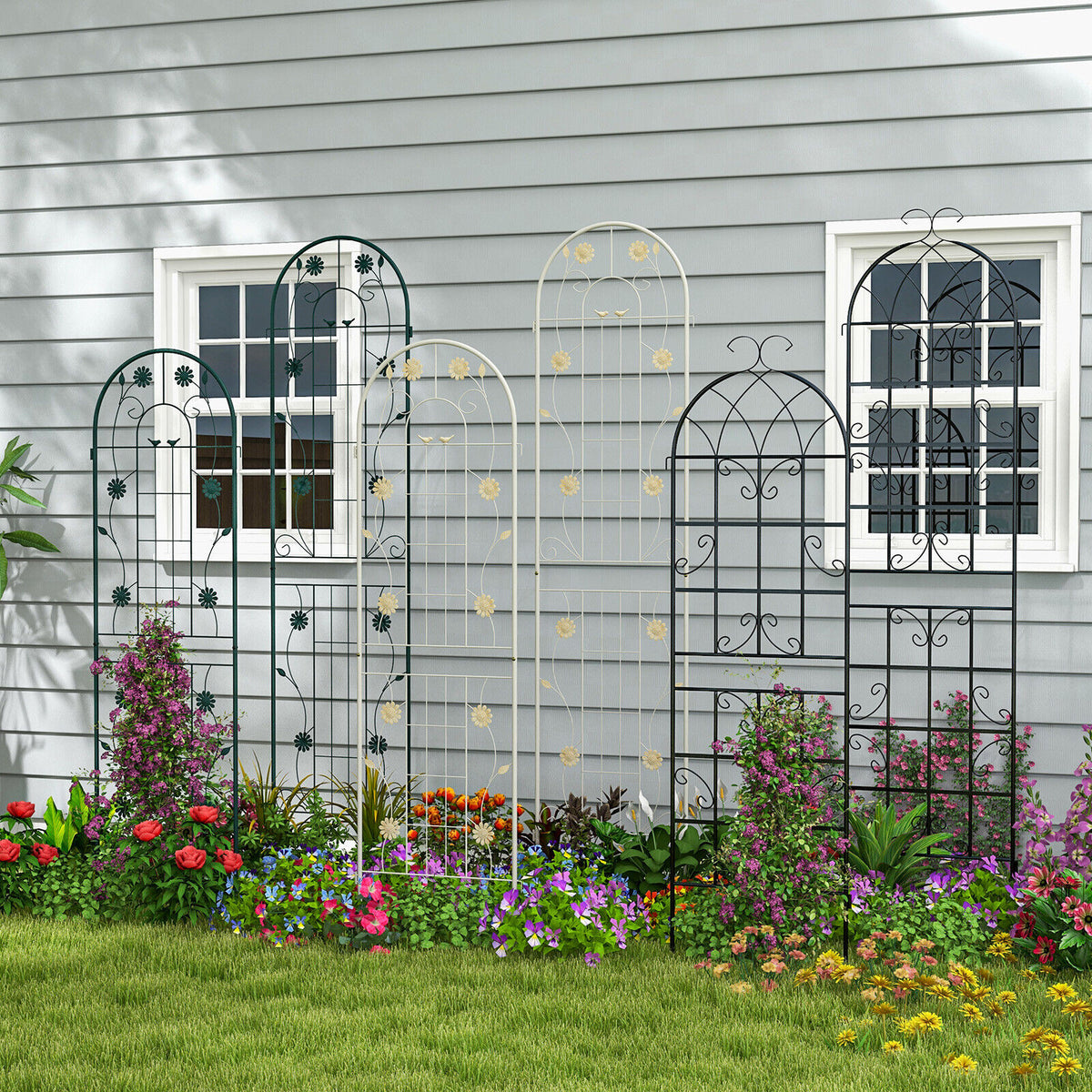 2PCS Metal Garden Trellis Fence Rustproof Climbing Plant Wall Decorative Screen