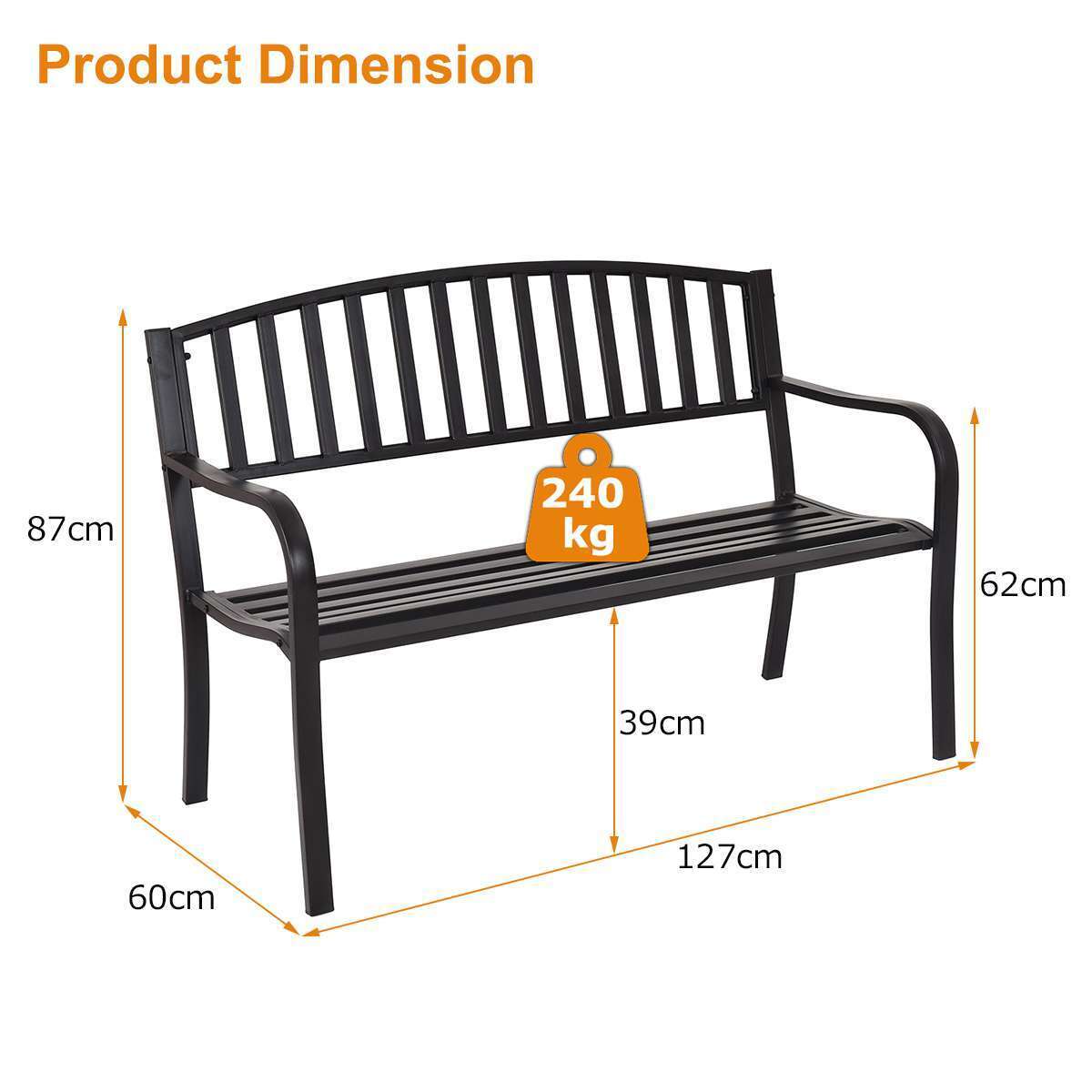 Loaded Steel Garden Bench with Streak Design, Robust Steel Frame for Lawn