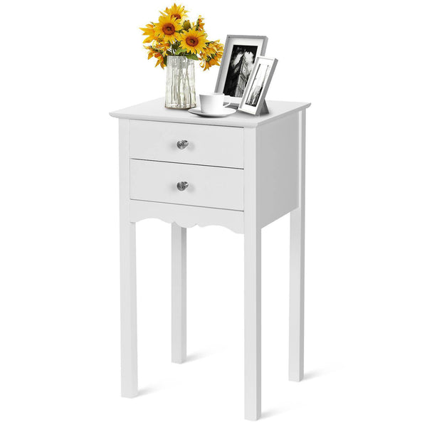End Table with 2 Drawers Side Table Nightstand Bedroom Storage Bedside Table