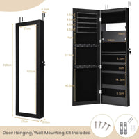 Wall/Door Mounted 15LED Lights Mirror Jewelry Cabinet 120cm Full Length Lockable