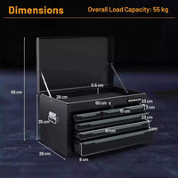 Portable Steel Tool Box 60cm Tool Chest Case w/6 Drawers & Automatic Lock Garage