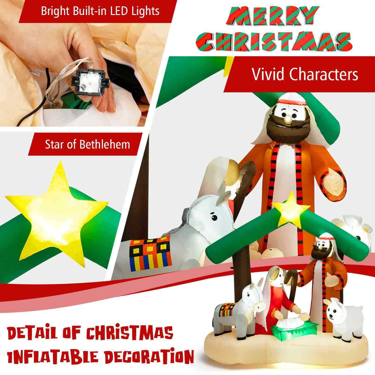 180cm Christmas Inflatable Nativity Scene with LED Lights Indoor Outdoor