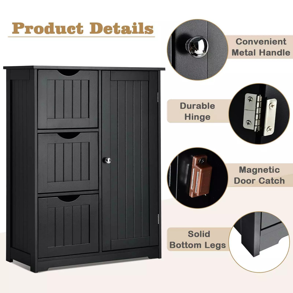 Freestanding Bathroom Floor Cabinet Side Storage Cabinet Drawer Chest Organizer