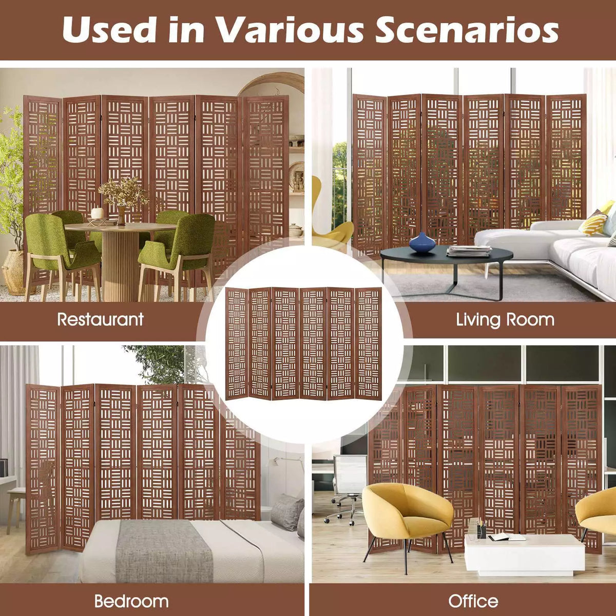 4/6-Panel Room Divider 165cm Folding Partition Stand Privacy Screen Walnut