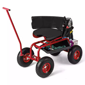 Rolling Garden Cart, Garden Scooter with Seat & Tool Storage, 2 Steering Handles