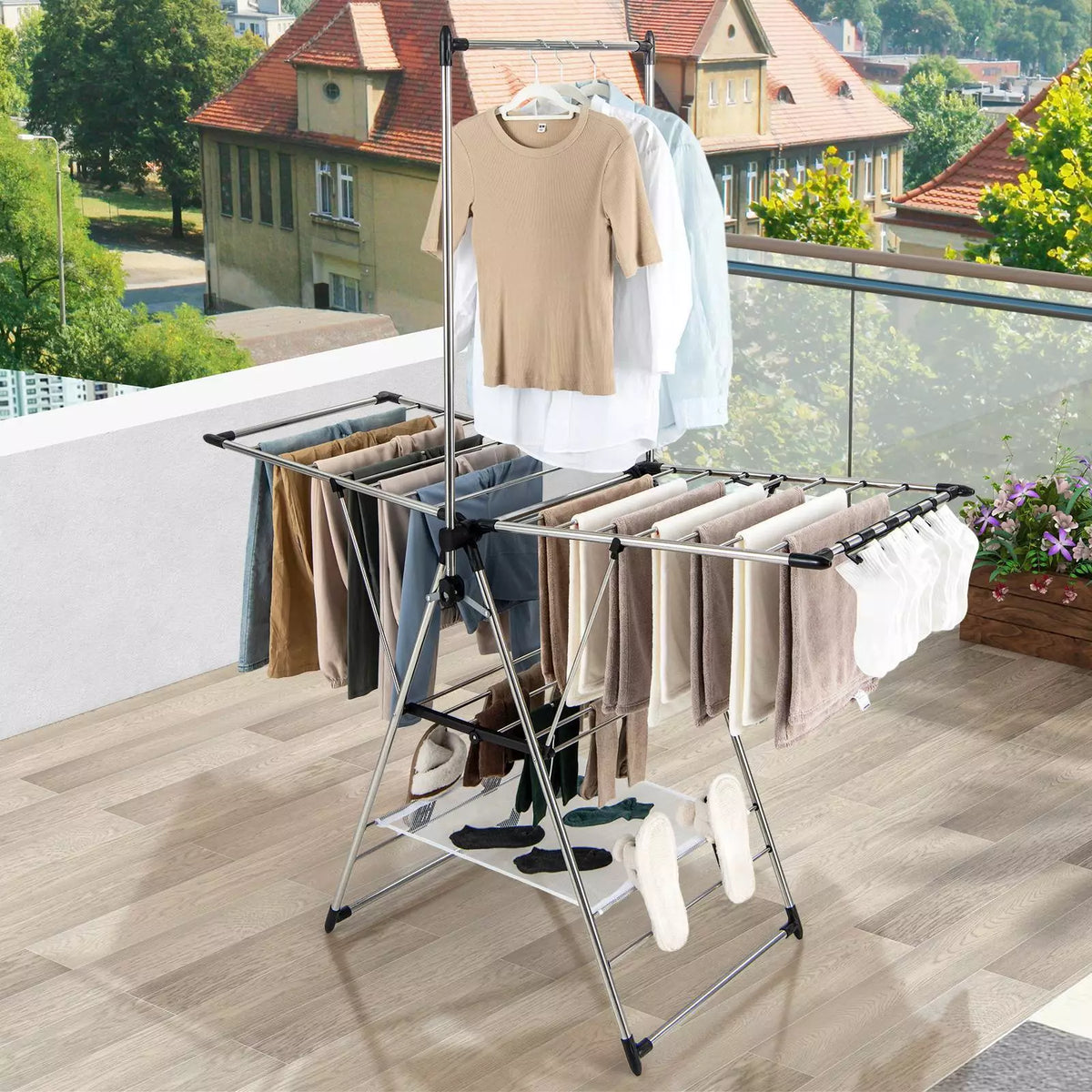 Clothes Drying Rack Stainless Steel Gullwing Style Rack w/ 6 Adjustable Height