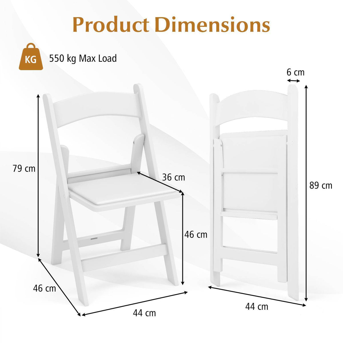 4 Pack Resin Folding Chairs w/ 550KG Static Load and Outside Chairs for Home