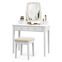 Makeup Vanity Set Dressing Desk & Cushioned Stool Swivel Mirror & LED Lights