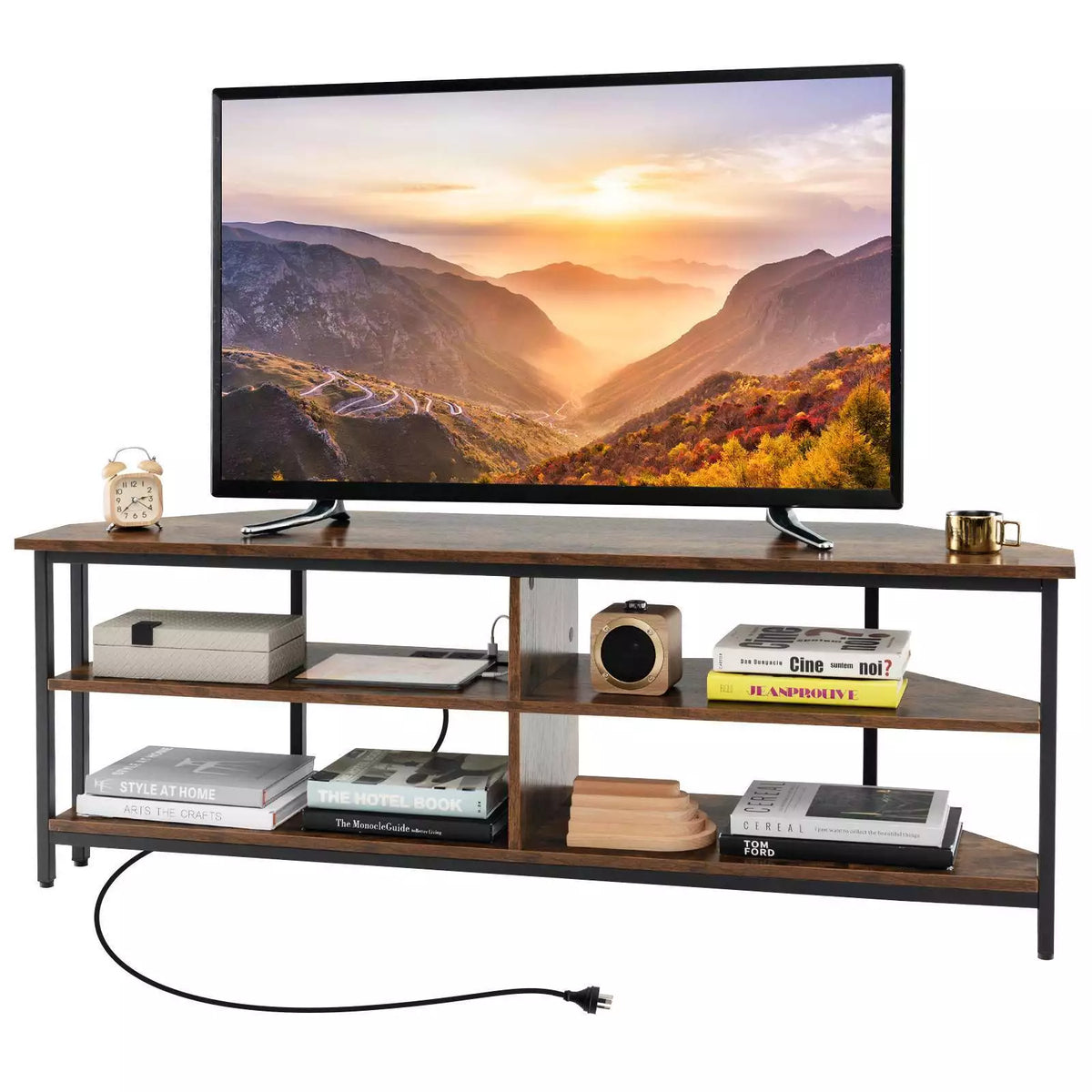 140cm Corner TV Stand for TVs up to 65" TV Console Table w/ AC Outlets USB Ports