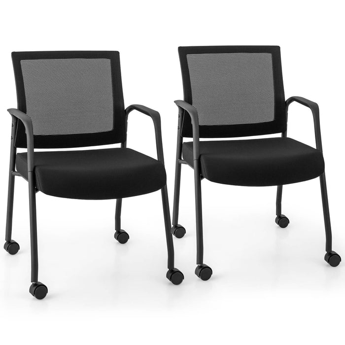 Office Guest Chairs on Wheels Set of 2 Meeting Room Conference Chairs Mesh Back