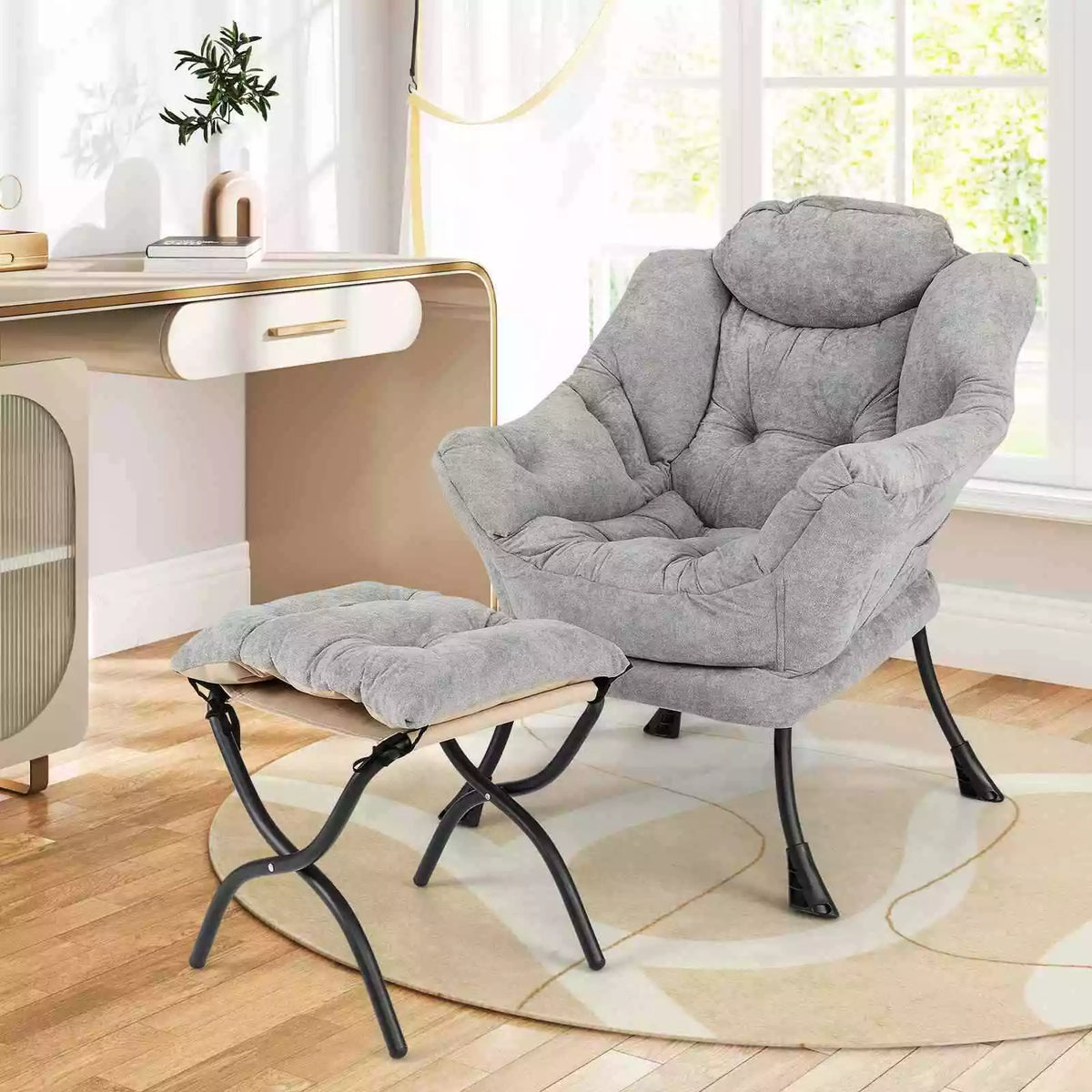 Lazy Chair w/ Ottoman Sherpa Lounge Accent Chair w/ Folding