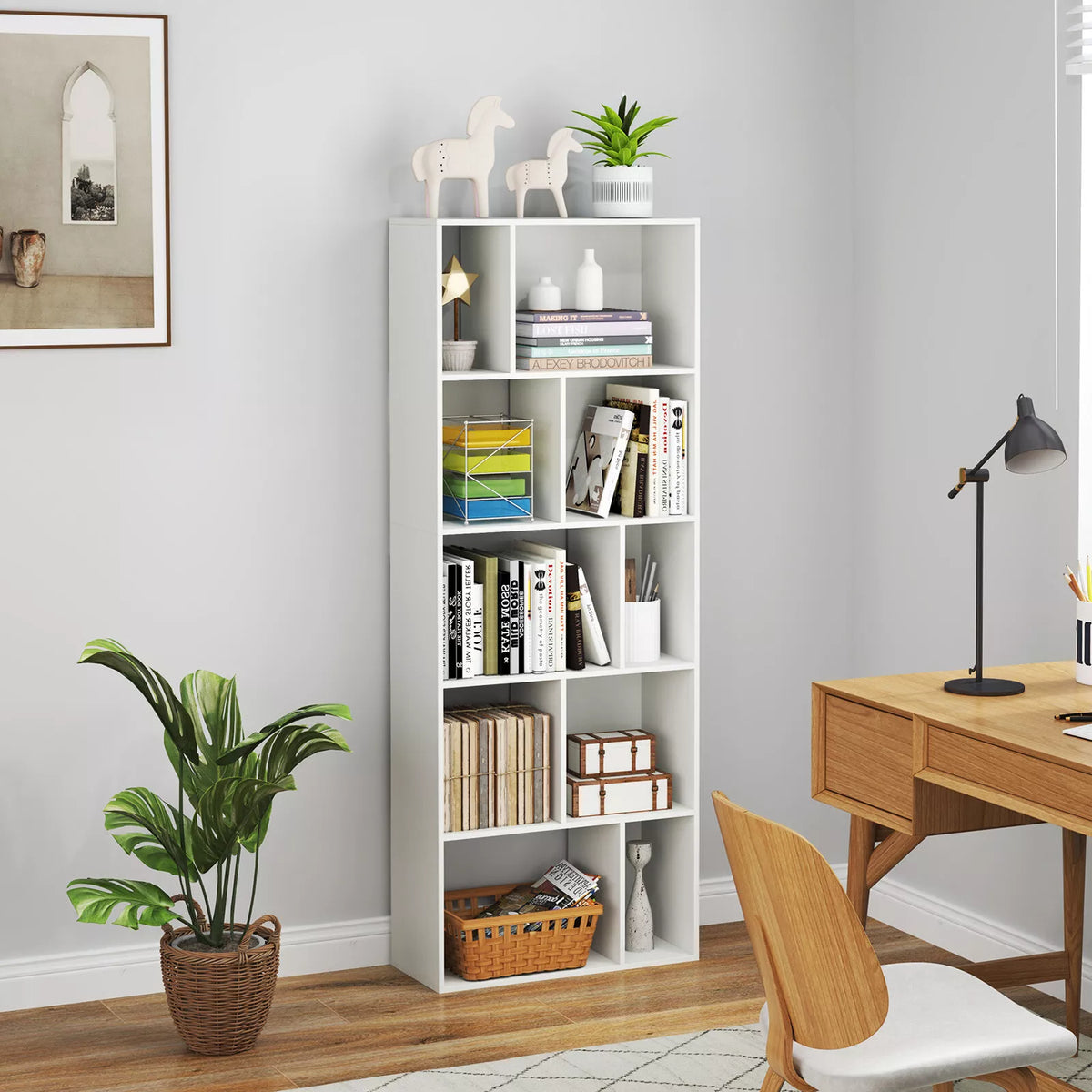 5-tier Bookshelf Bookcase Home Organizer Display Shelf Wood Storage Shelf