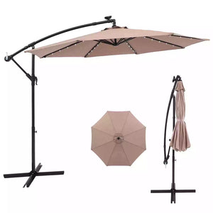 Outdoor Patio 3m Hanging Offset Umbrella w/ 32 LED Lights & Water-proof Canopy