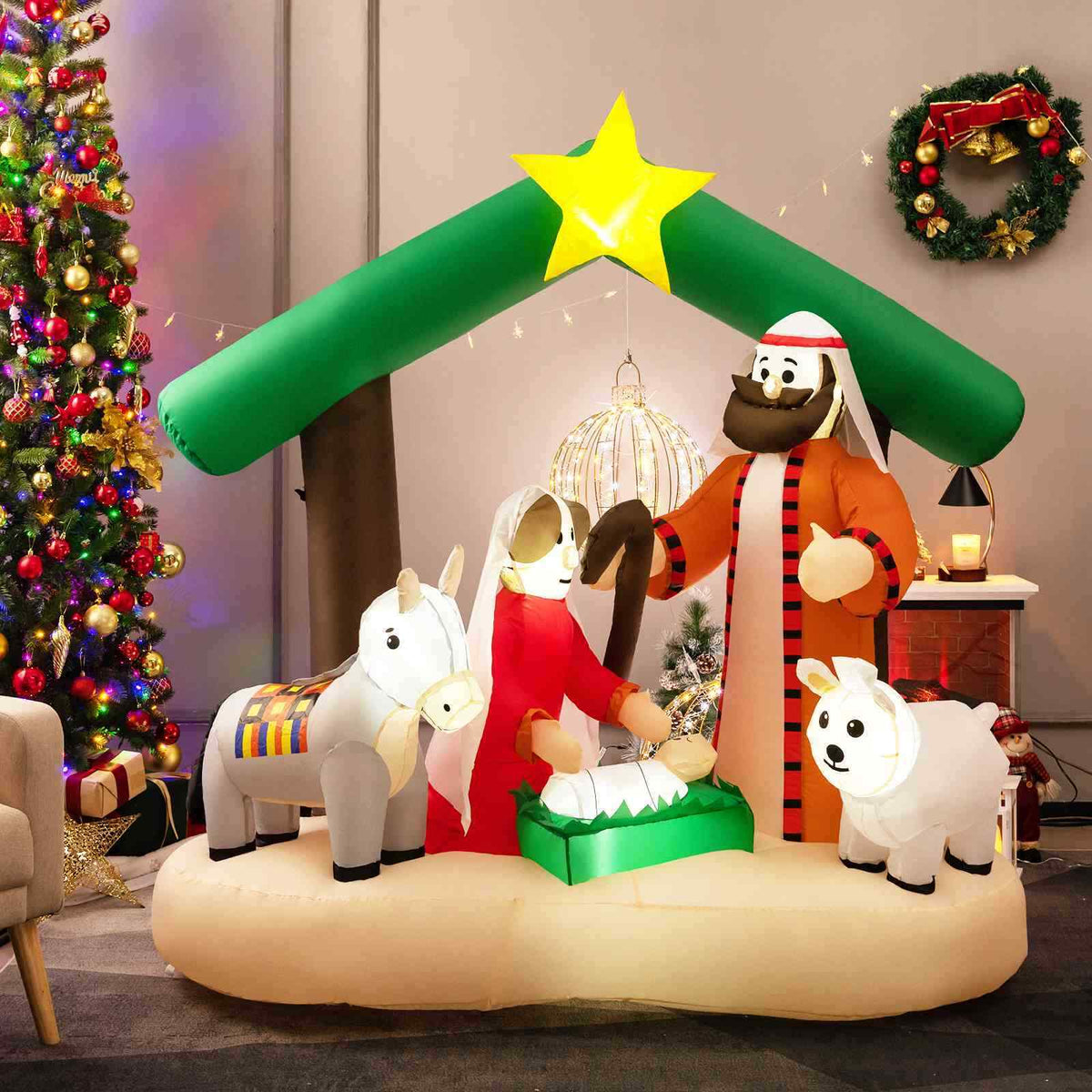 180cm Christmas Inflatable Nativity Scene with LED Lights Indoor Outdoor