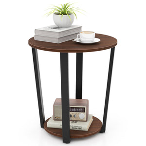 2-Tier Round End Table Side Table w/ Open Shelf Accent Nightstand Bedside Table