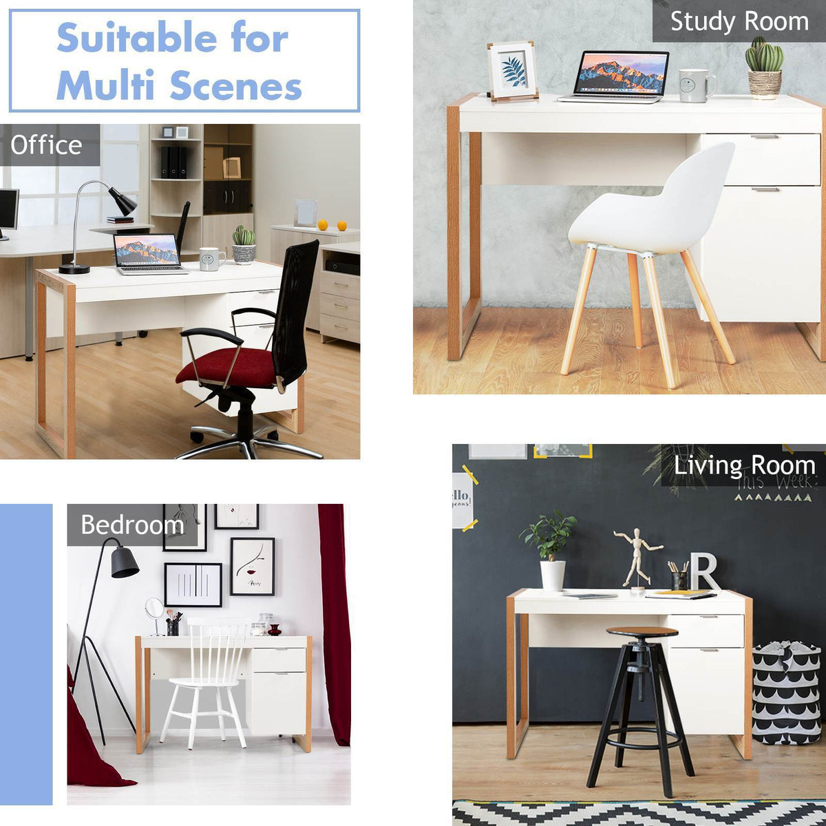 Writing Workstation Design Writing Desk Computer Desk Work Study Workstation w/Drawer & Cabinet H ...