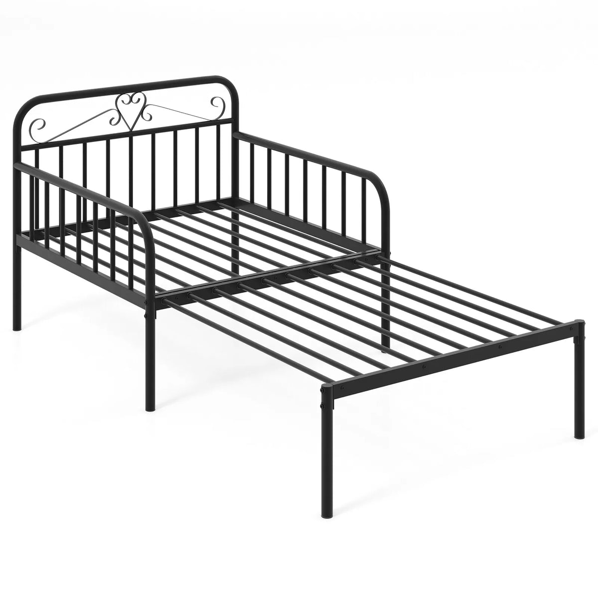 Metal Daybed Extendable Daybed Heavy Duty Slats Support Mattress Black/White