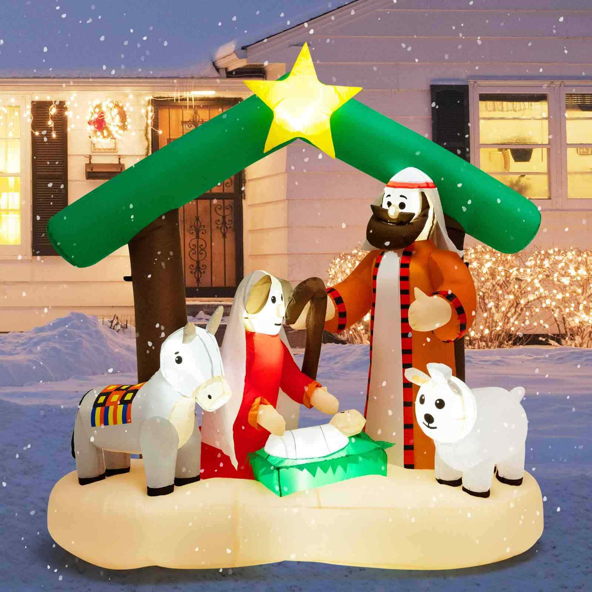 180cm Christmas Inflatable Nativity Scene with LED Lights Indoor Outdoor