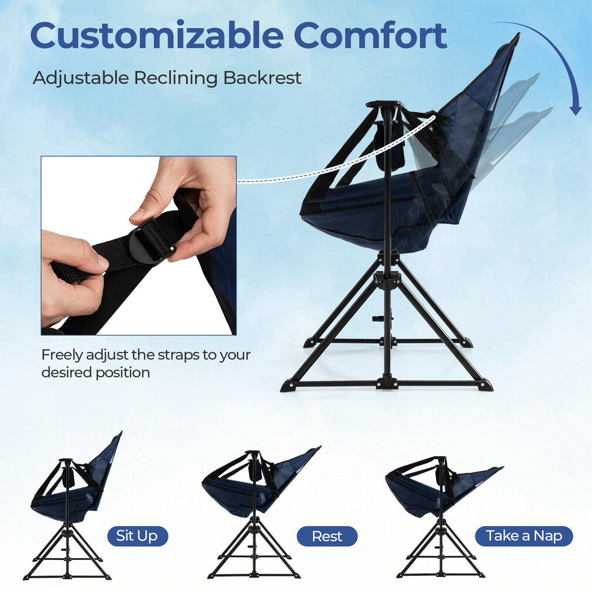 Camping Chair w/ Footrest Portable Folding Outdoor Chair for Beach Lawn Fishing