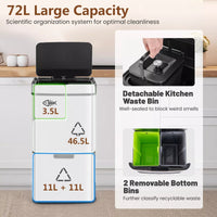 72L Stainless Steel Trash Can Motion Sensor Garbage Bin w/ Anti-Fingerprint