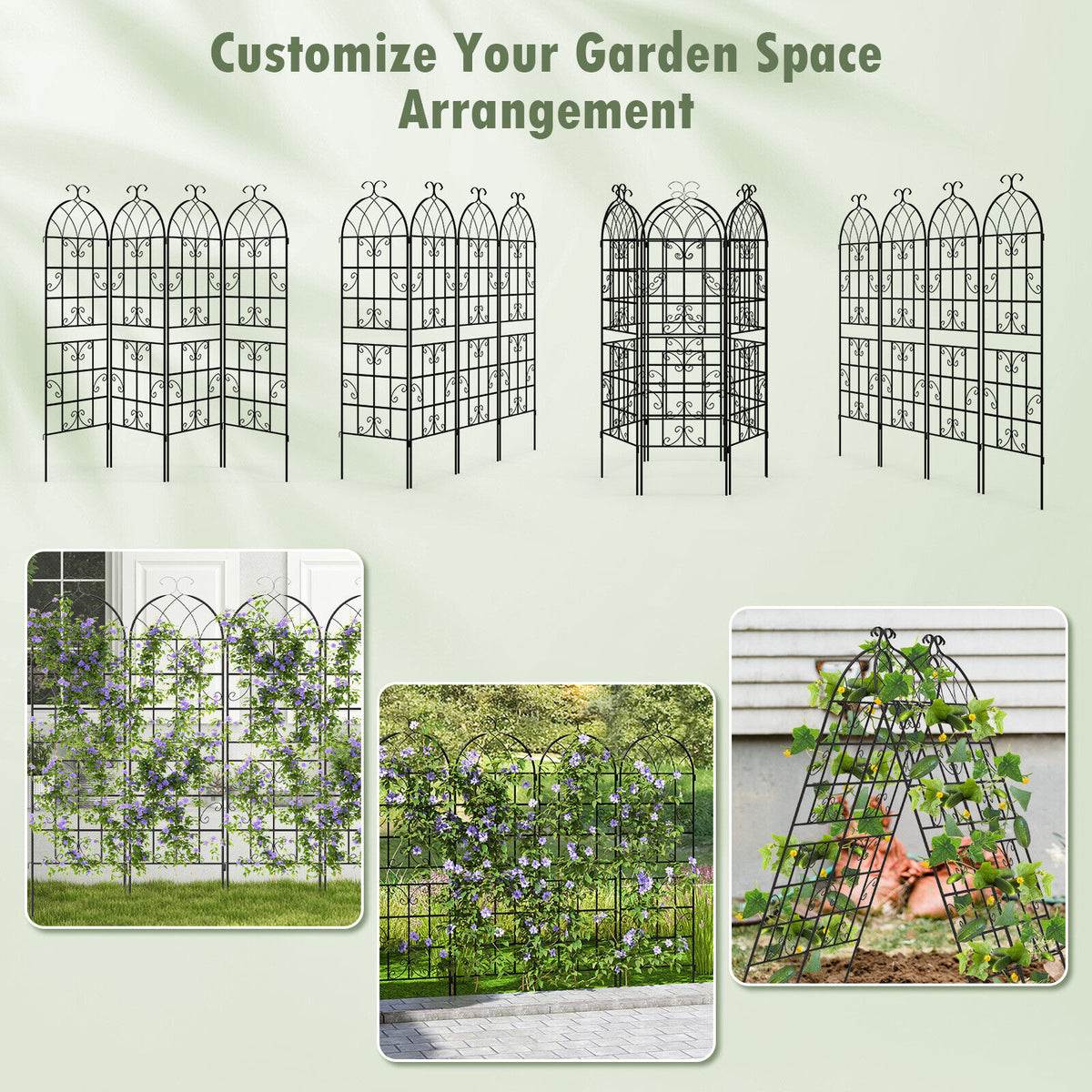 2PCS Metal Garden Trellis Fence for Climbing Plants Rustproof Decorative Screen