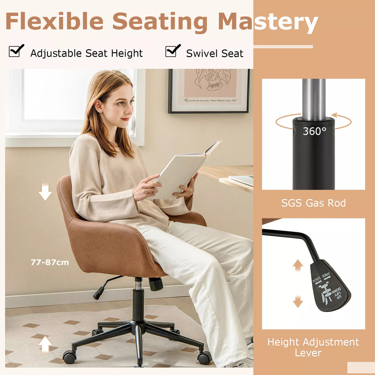 Leathaire Home Office Chair Adjustable Swivel Task Chair Computer Chair