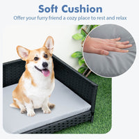 Rattan Pet Bed Dog Cat Puppy House Raised Wicker Sofa Waterproof Soft Cushion