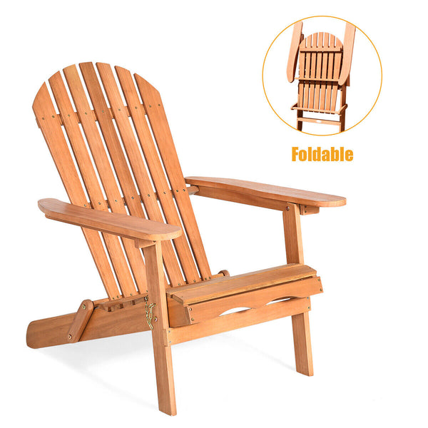 Foldable Adirondack Chair Outdoor Eucalyptus Wood Lounger Chair Natural