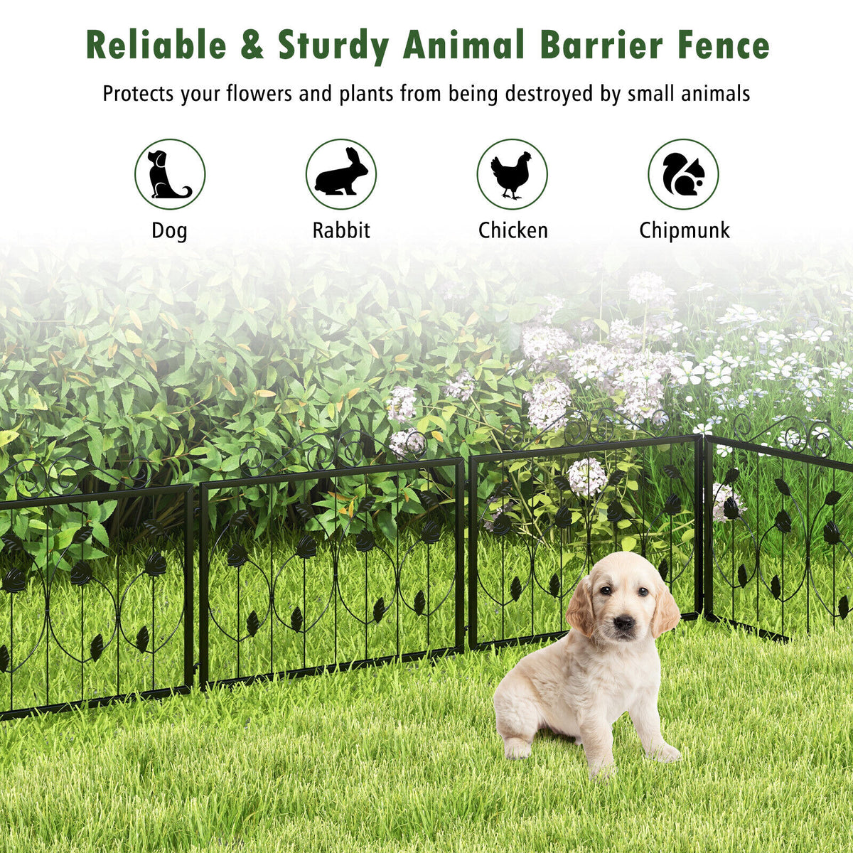 8PCS Metal Garden Flower Fence Outdoor Animal Barrier Panel Edging Rustproof