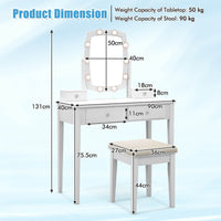 Makeup Vanity Set Dressing Desk & Cushioned Stool Swivel Mirror & LED Lights