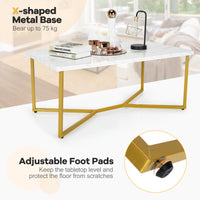 Modern Coffee Table w/ Faux Marble Tabletop & Golden Y-shaped Legs Foot Pads