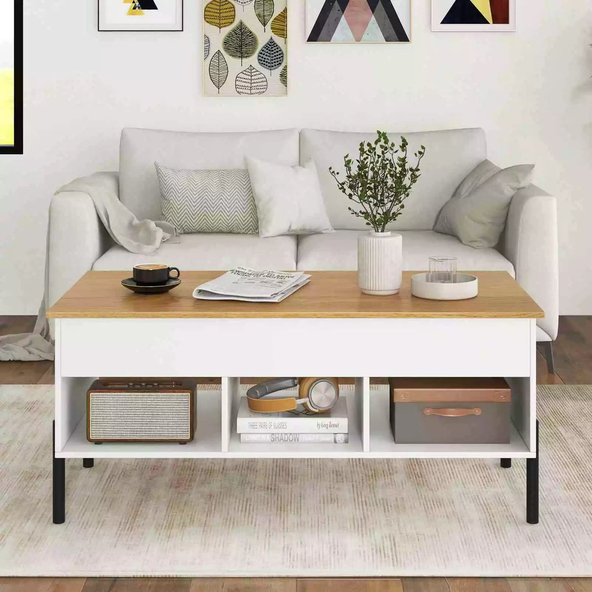 Lift Top Coffee Station Table w/ Rising Tabletop for Living Room Reception Room