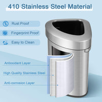 60L Corner Stainless Steel Trash Bin Rubbish Bin Stay Open Garbage Trash Can