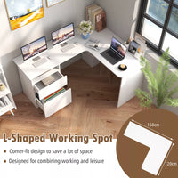 150 cm L-Shaped Computer Desk Corner Study Writing Desk w/ Letter File Drawer