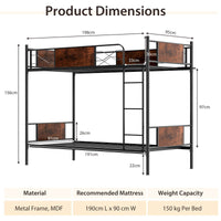 Industrial Metal Bunk Bed Frame 2-in-1 Convertible Bed w/Safety Guardrails Black