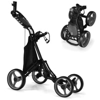 4 Wheel Adjustable Golf Push Cart, Lightweight Folding Golf Trolley Roller w/Cup