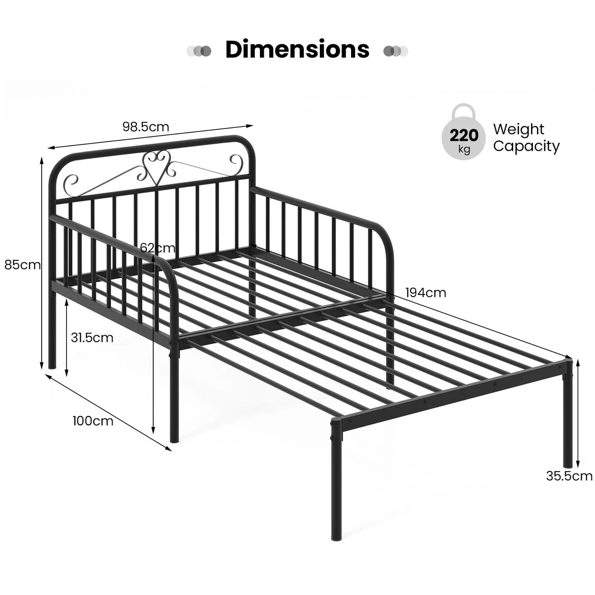 Metal Daybed Extendable Daybed Heavy Duty Slats Support Mattress Black/White